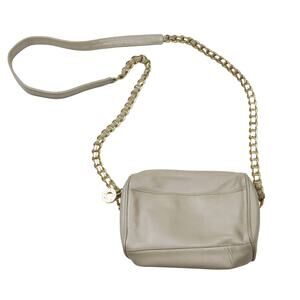 Vintage Nine West Beige Leather Square Crossbody Bag Gold Strap Y2k